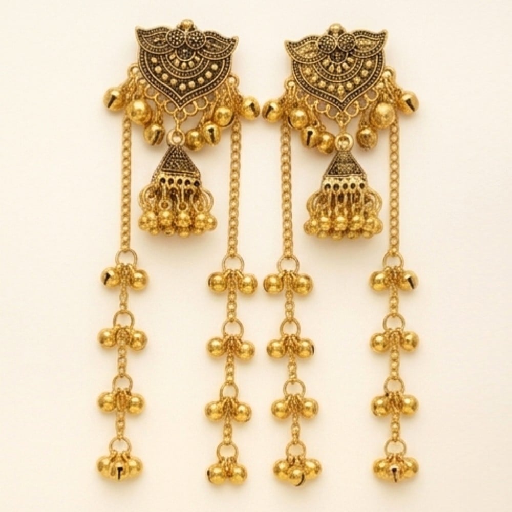 Handcrafted Kashmiri-Inspired Gold Tone Jhumka Earrings